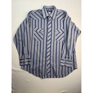 Wrangler Shirt Mens Large Gray Blue Western Pearl Snap Light Weight Rodeo Xl